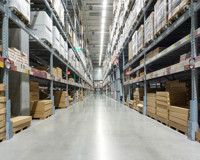 Shelves in a warehouse.