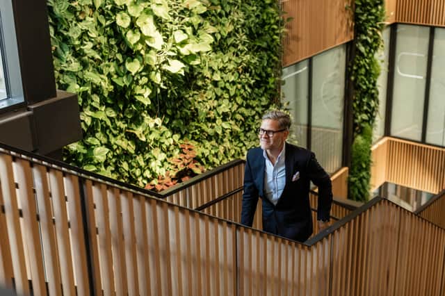 One person walking up the stairs.